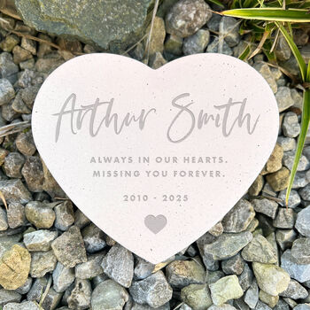 Personalised Modern Script Engraved Resin Heart Grave Marker, 4 of 4