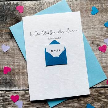 Personalised Glad You Were Born Envelope Birthday Card, 2 of 4