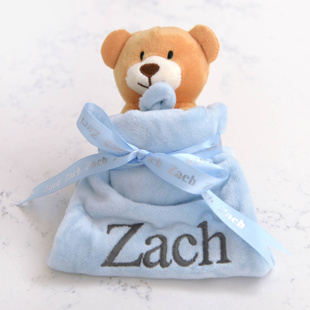 Personalised Blue Teddy Baby Comforter By A Type Of Design