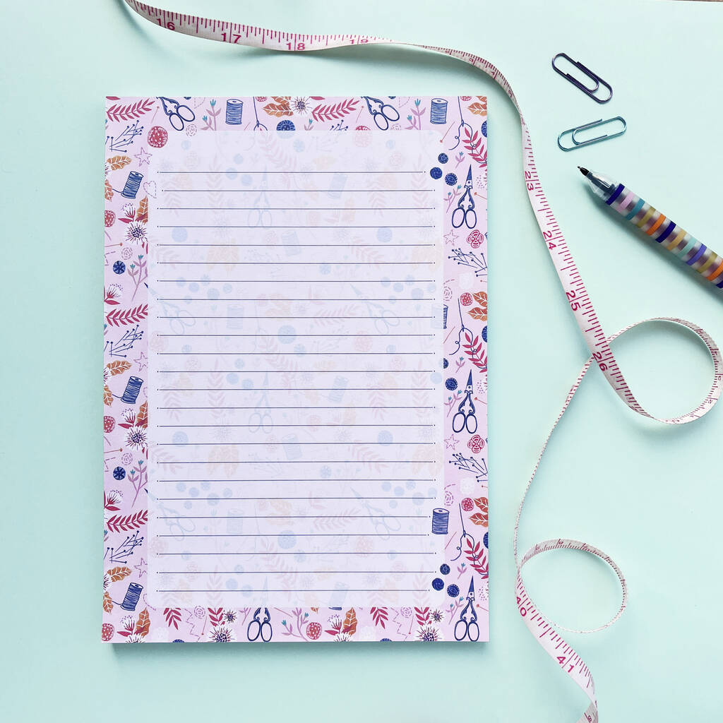 Sewing Pattern Recycled Paper A5 Notepad / Desk Pad By Bonbi Forest