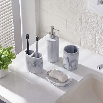 Pack Of Four Marble Look Bathroom Accessories, 2 of 8