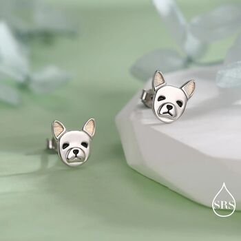 Cute French Bulldog Stud Earrings In Sterling Silver, 4 of 11