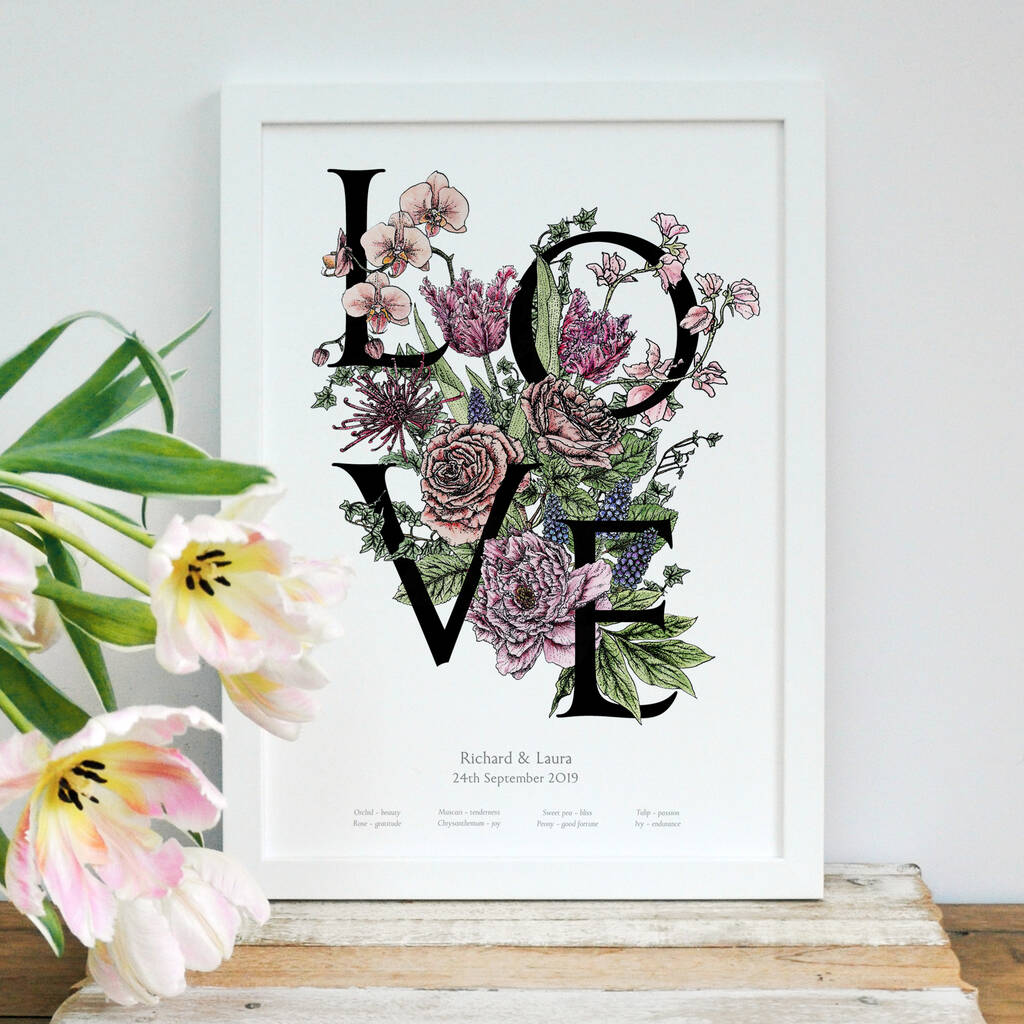 'Love' Personalised Botanical Flower Print, 1 of 4