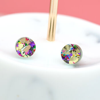 Gold Festival Confetti Acrylic Round Stud Earrings, 3 of 5