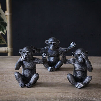 Set Of Three Silver 'Evil' Monkeys, 6 of 6