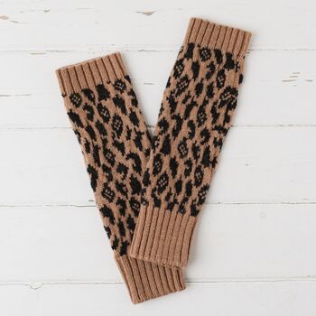Leopard Lambswool Knitted Wrist Warmers, 6 of 12