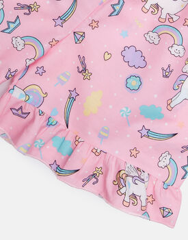 Girls Pink Unicorn Pony Cotton Short Pyjama Set, 4 of 6