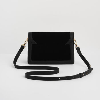 Black Botanical Velvet Embroidered Foldover Bag, 4 of 7