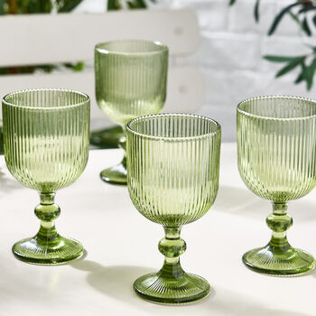 Palermo Set Of Four Green Ribbed Wine Glasses, 5 of 5
