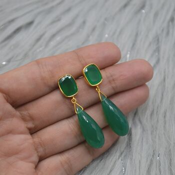 Green Onyx Gold Plated Sterling Silver Drop Earrings, 9 of 9