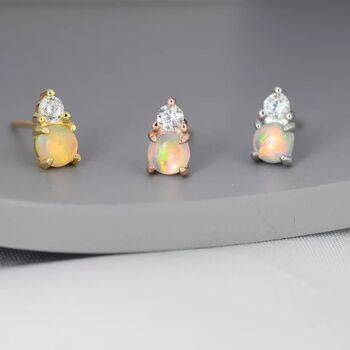 Opal With Cz Stud Earrings In Sterling Silver, 4 of 11
