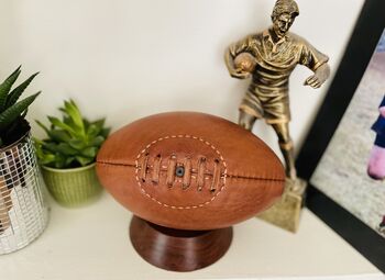 Mini Leather Rugby Ball With Display Stand, 3 of 4