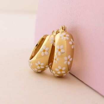 Daisy Flower 18ct Gold Plated Huggie Hoop Earrings, 2 of 4