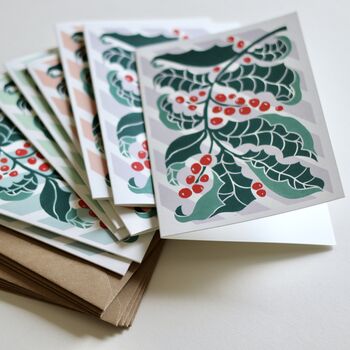 Candy Stripes And Holly Leaves Linocut Notecard Set Of Eight, 11 of 12