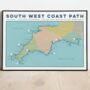 South West Coast Path Art Print With Tick List Map, thumbnail 5 of 10