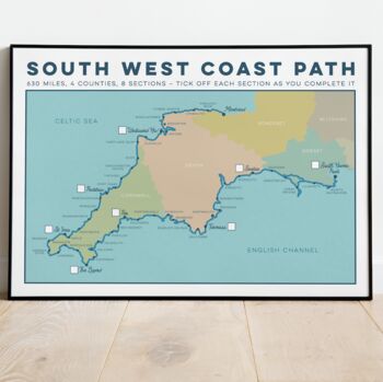 South West Coast Path Art Print With Tick List Map, 5 of 10