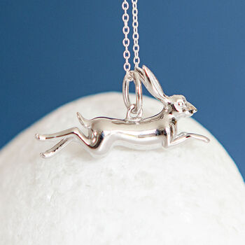 Personalised Sterling Silver Leaping Hare Necklace, 2 of 10
