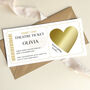 Personalised Theatre Ticket Scratch Card: Theatre Masks And Gold Heart Design, thumbnail 3 of 7