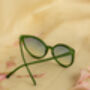 Delicate Large Cat Eye Sunglasses In Green, thumbnail 2 of 3