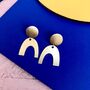 Geometric Brass Circle And Arc Abstract Drop Earrings, thumbnail 6 of 9