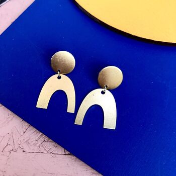 Geometric Brass Circle And Arc Abstract Drop Earrings, 6 of 9