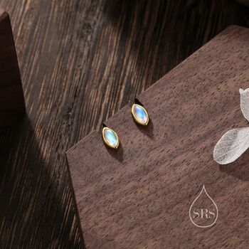 Sterling Silver Moonstone Marquise Stud Earrings, 3 of 11