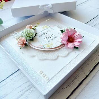 Handmade Wedding Card With 3D Flowers In Shades Of Pink And Green, 7 of 8