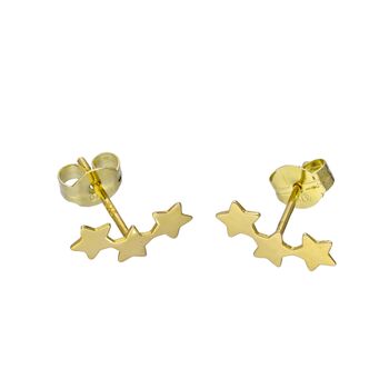 9ct Solid Gold Trio Star Climber Helix Stud Earrings, 2 of 3
