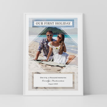 Our First Holiday Couples Photo Print Personalised Dating Gift, 4 of 5