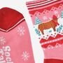 Women's Bamboo Socks Pink Christmas Highland Cow, thumbnail 4 of 5