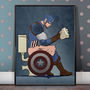Captain America On The Toilet Poster Wall Art Print, thumbnail 1 of 9