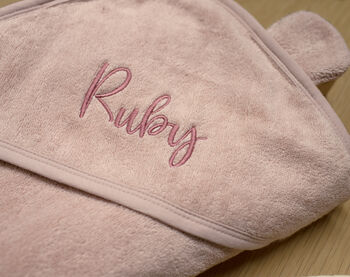 Personalised Hooded Towel In Dusky Pink, 5 of 6