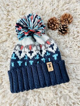 Patterned Beanie | Knitted Bobble Hat, 2 of 11