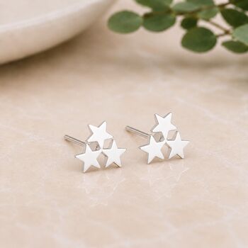 Sterling Silver Three Star Cluster Stud Earrings, 6 of 8