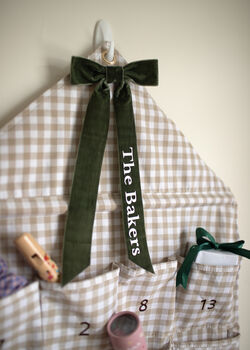 Personalised Beige Gingham Advent Calendar Velvet Bow, 2 of 12
