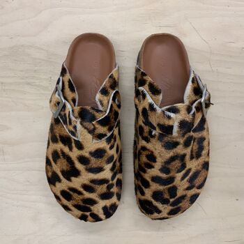 Leopard Print Leather Clogs, 2 of 3