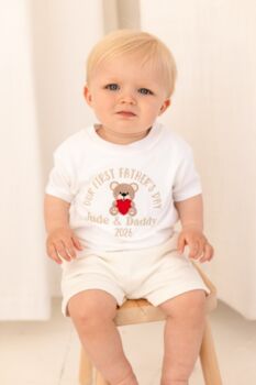 Our First Father's Day Bear Personalised Name Embroidered T Shirt, 3 of 4