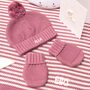 Baby Girl Personalised Bobble Hat And Mittens Gift Set, thumbnail 1 of 12