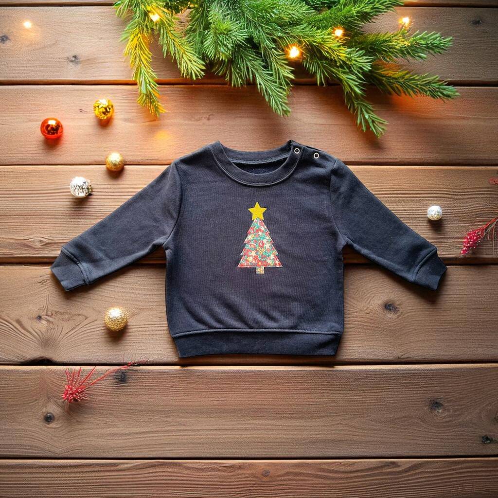 Liberty Of London Christmas Tree Children's Jumper Navy, 1 of 4