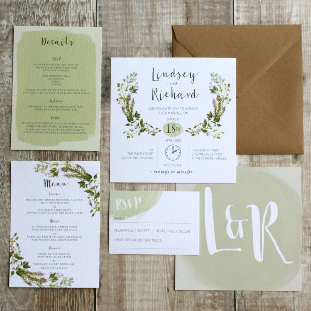 Botanic Herb Wedding Invitation By Vanilla Retro Stationery ...