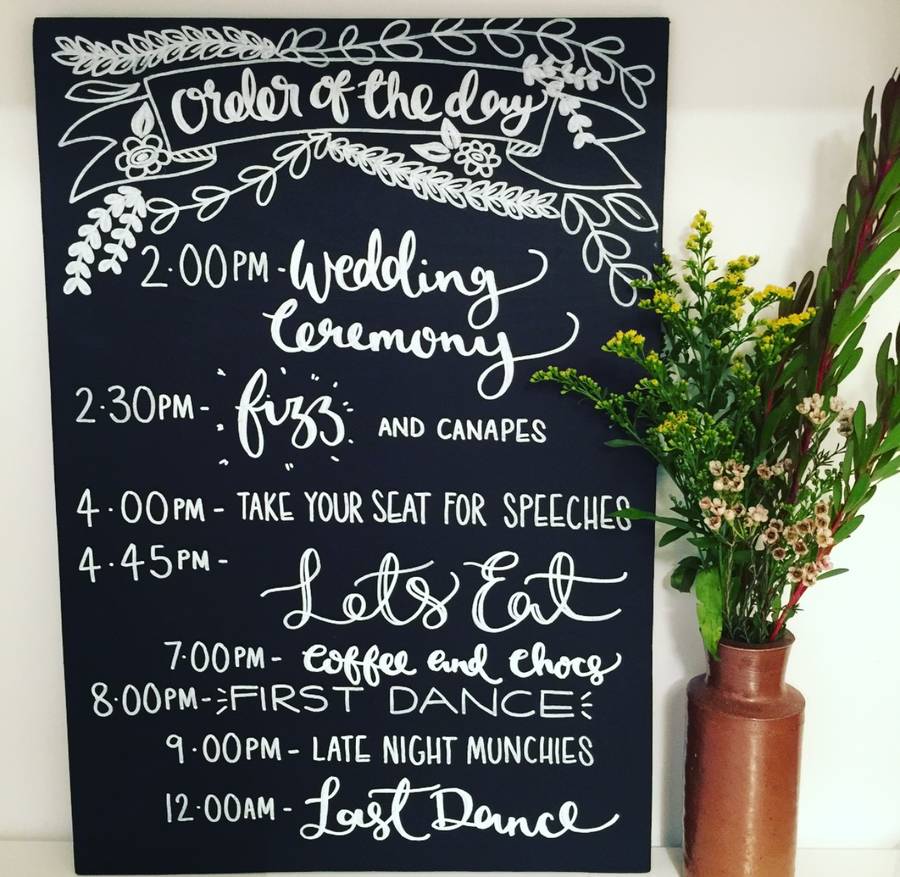 original_personalised order of the day wedding chalkboard