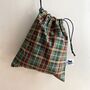 Checked Green Drawstring Gift Pouch Bag, thumbnail 1 of 7