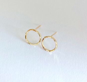 Small Hammered Gold Open Hoop Studs, 6 of 9