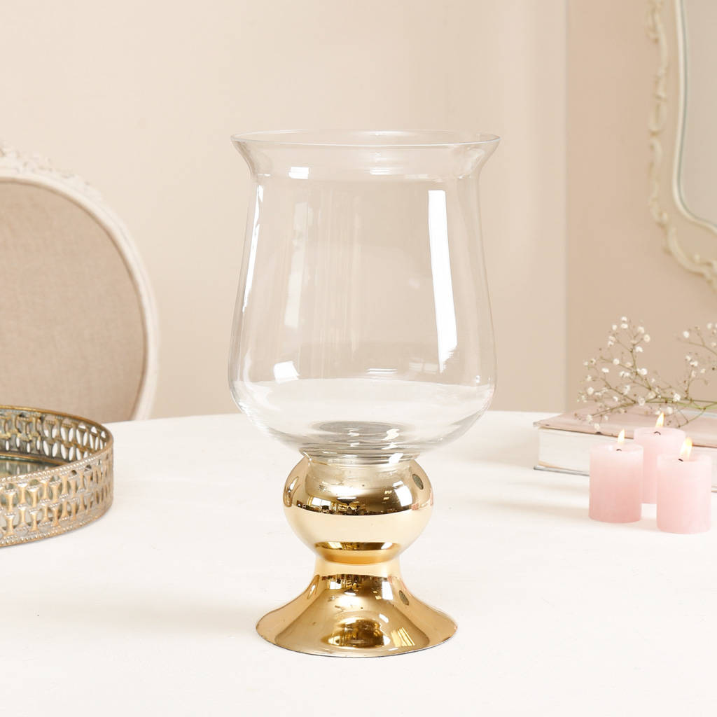 Gold Base Glass Hurricane Candle Holder By Dibor