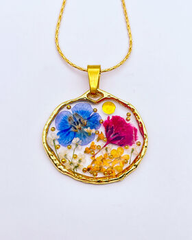 Necklace Handmade With Purple And Blue Flowers, 4 of 10