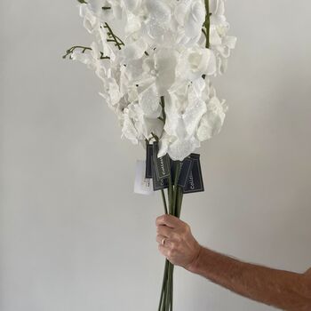 Artificial White Glitter Fabric Orchid Stem, 6 of 8