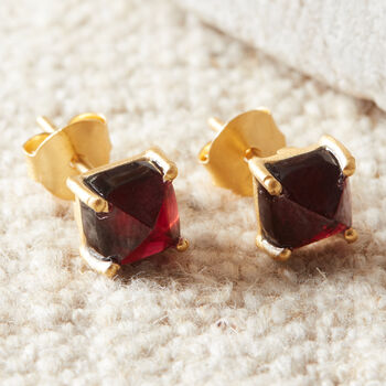 Purple Amethyst Square Cut 18 K Gold And Silver Studs, 10 of 12