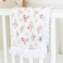 Rose Blossom Organic Bamboo Muslin Tassel Baby Blanket, thumbnail 1 of 3