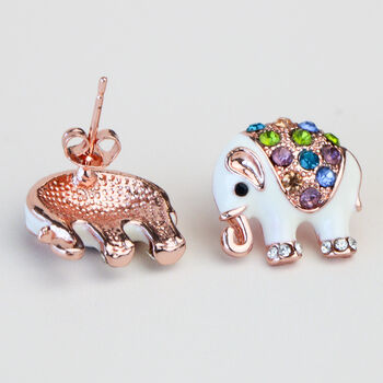 Silver Or Rose Gold Colour Elephant Stud Earrings, 3 of 3