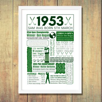Personalised 70th Birthday Golf Fact Print, 4 of 8